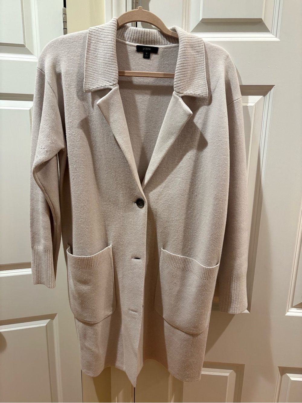 J. Crew Light Cream Collared Long Cardigan